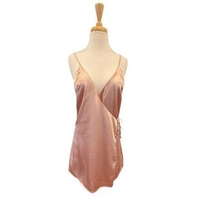 Revolve x By the Way Blush Champagne Wrap Spaghetti Straps Mini Dress Size Small